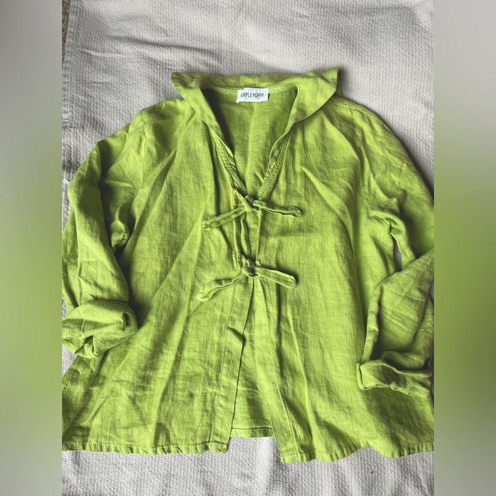 100% Linen Tie-Front Cardigan